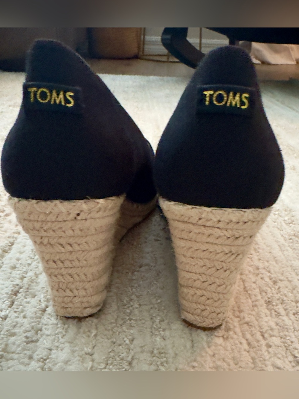 TOMS Black Canvas Espadrille Wedge Heels